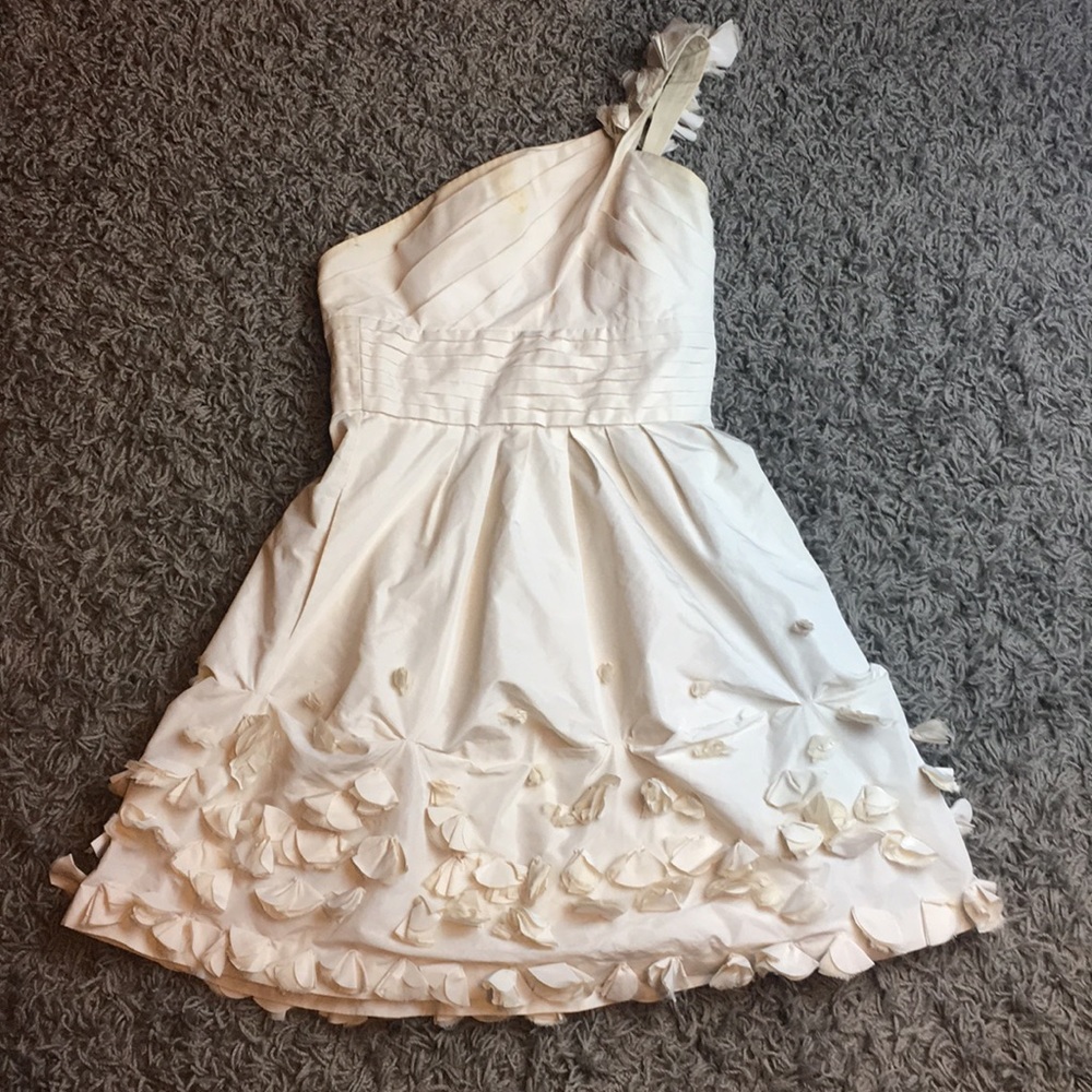 BCBG one shoulder dress with sewn on floral detail